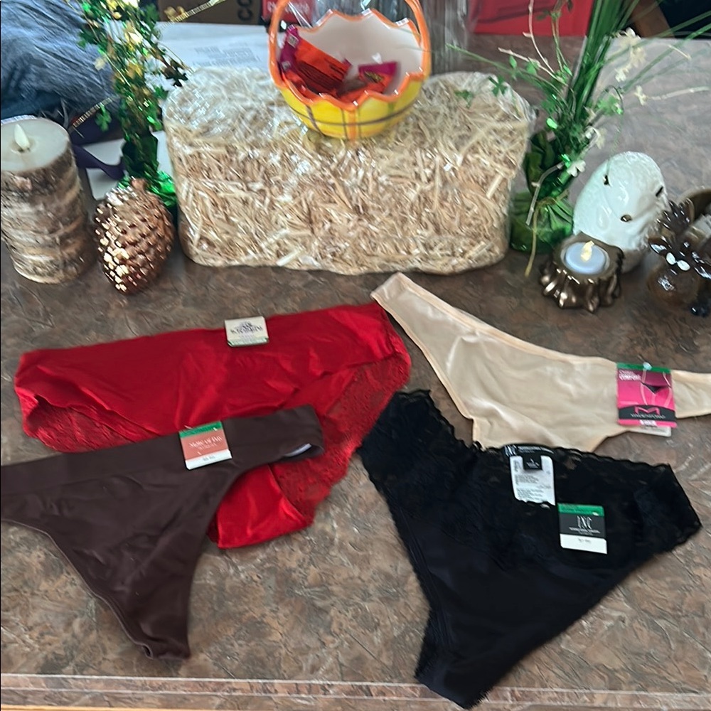 Women's Lace Thong and Cheeky Panty Set - Red, Black, Brown, and Tan